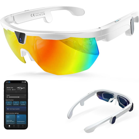 2026 Lunettes Caméra de Sport, Caméra 8 MP, Haut-parleurs Ouverts, Enregistrement Vidéo, Photo, Reconnaissance d'objets IA, Lune