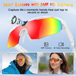 2026 Lunettes Caméra de Sport, Caméra 8 MP, Haut-parleurs Ouverts, Enregistrement Vidéo, Photo, Reconnaissance d'objets IA, Lune