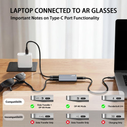 Adaptateur USB C vers AR pour lunettes Xreal/Viture/RayNeo AR pendant la charge pour Steam Deck, ROG Ally, Switch 2, DJI RC 2, i