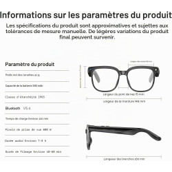 Lunettes AI Smart Camera - Vidéo HD 1080p, Photo, Traduction vocale, avec Verres de Protection Solaire/lumière Bleue interchange
