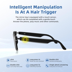 Lunettes smart bleutooth pour homme/femme, oreille ouverte, micro/haut-parleurs, ip65 étanche, appels mains-libres, assistant ta