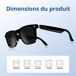 Lunettes smart bleutooth pour homme/femme, oreille ouverte, micro/haut-parleurs, ip65 étanche, appels mains-libres, assistant ta