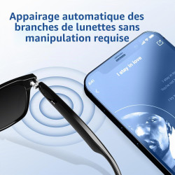 Lunettes smart bleutooth pour homme/femme, oreille ouverte, micro/haut-parleurs, ip65 étanche, appels mains-libres, assistant ta