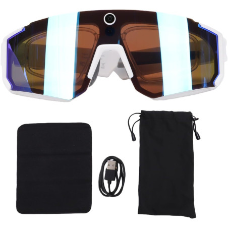 Vbestlife lunettes de cyclisme intelligentes, caméra 4k ai 8mp avec stabilisation eis à commande vocale, lunettes de sport bleut