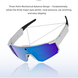 Vbestlife lunettes de cyclisme intelligentes, caméra 4k ai 8mp avec stabilisation eis à commande vocale, lunettes de sport bleut