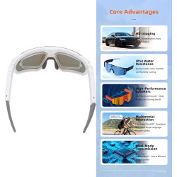 Vbestlife lunettes de cyclisme intelligentes, caméra 4k ai 8mp avec stabilisation eis à commande vocale, lunettes de sport bleut