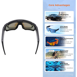 Vbestlife lunettes de cyclisme intelligentes, caméra 4k ai 8mp avec stabilisation eis à commande vocale, lunettes de sport bleut