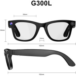 G300L Lunettes Caméra Noires, 1080P 20MP Photo IA, Stabilisation Anti-Flou, Double Contrôle Tactile