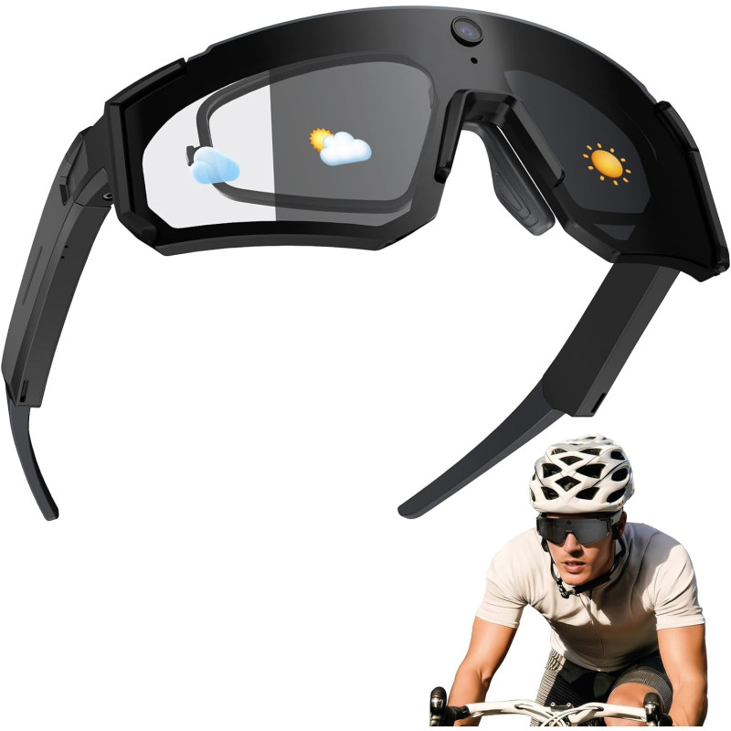 Lunette Connectée de Sport, 32MP Lunette Camera avec Stabilisation EIS pour Vidéo, Photo, Reconnaissance d'objets IA, IP54 Lunet