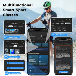 Lunette Connectée de Sport, 32MP Lunette Camera avec Stabilisation EIS pour Vidéo, Photo, Reconnaissance d'objets IA, IP54 Lunet