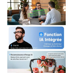 Toobur lunettes connectées ai avec appareil photo 8mp, vidéo hd 1080p anti-flou, traduction en temps réel & assistant vocal, app