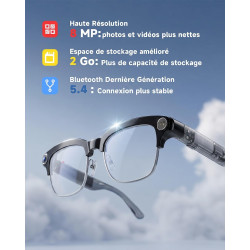 Toobur lunettes connectées ai avec appareil photo 8mp, vidéo hd 1080p anti-flou, traduction en temps réel & assistant vocal, app