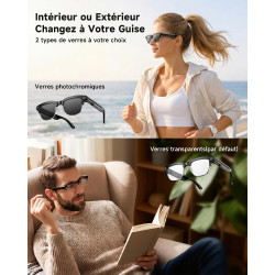 Toobur lunettes connectées ai avec appareil photo 8mp, vidéo hd 1080p anti-flou, traduction en temps réel & assistant vocal, app