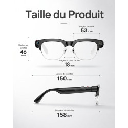Toobur lunettes connectées ai avec appareil photo 8mp, vidéo hd 1080p anti-flou, traduction en temps réel & assistant vocal, app