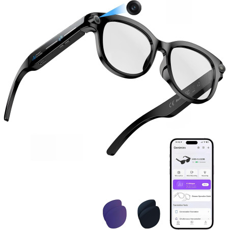 Lunettes connectées avec 8mp caméra - lunette de soleil intelligentes | avec enregistrement 1080p photo/vidéo/audio,assistant vo