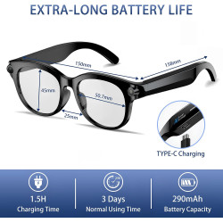 Lunettes connectées avec 8mp caméra - lunette de soleil intelligentes | avec enregistrement 1080p photo/vidéo/audio,assistant vo