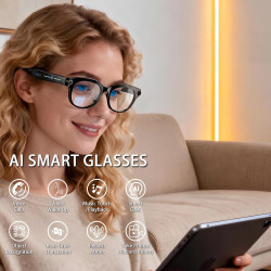 Lunettes connectées avec 8mp caméra - lunette de soleil intelligentes | avec enregistrement 1080p photo/vidéo/audio,assistant vo