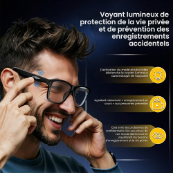 AI Lunettes Connectées Caméra 8MP, avec Stabilisation d'image, Enregistrement Photo/Vidéo/Audio, Traduction Temps Réel, Assistan