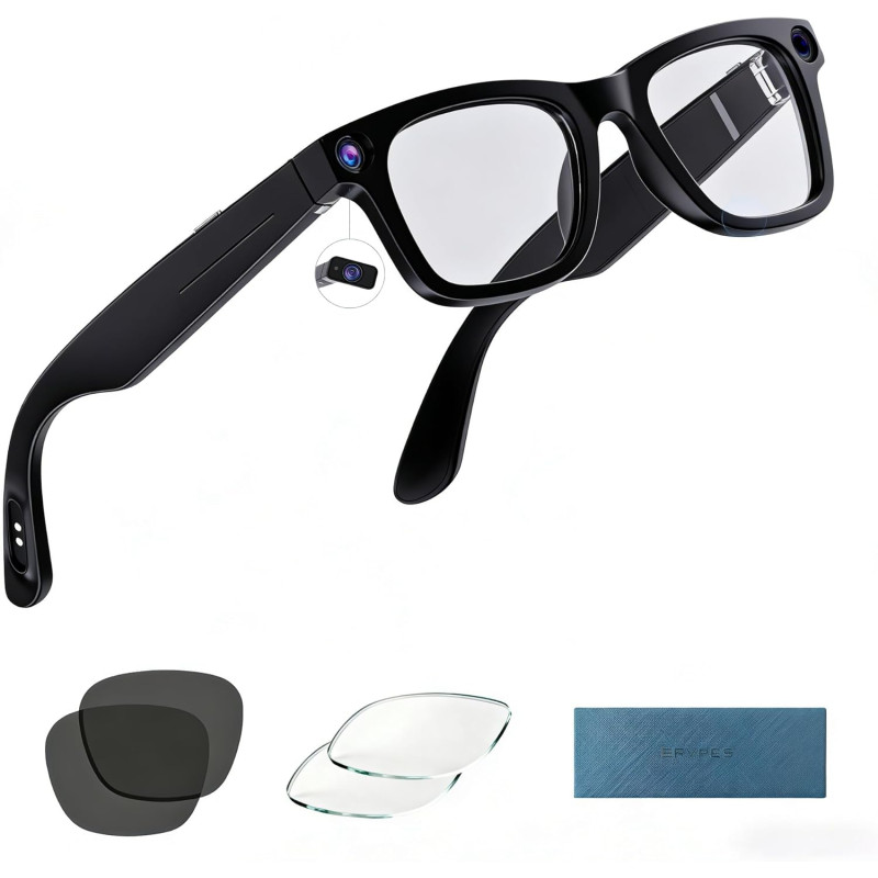 G300 Lunettes AI 8MP 1080P 32GB Traduction HiFi Verres solaires | Traduction Multilingue en Temps Réel, Double Haut-parleurs HIF