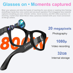 G300 Lunettes AI 8MP 1080P 32GB Traduction HiFi Verres solaires | Traduction Multilingue en Temps Réel, Double Haut-parleurs HIF