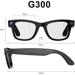 G300 Lunettes AI 8MP 1080P 32GB Traduction HiFi Verres solaires | Traduction Multilingue en Temps Réel, Double Haut-parleurs HIF