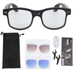 Denash Lunettes Intelligentes AI, Caméra 8MP 1200P, Lunettes de Traduction Vidéo en Temps Réel avec Lentilles de Remplacement po