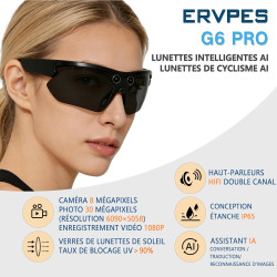 G6 Pro Lunettes AI, 8MP 1080P, Traduction, IP65, HiFi Sport Soleil (Noir)