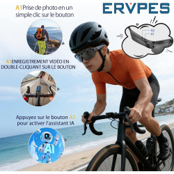 G6 Pro Lunettes AI, 8MP 1080P, Traduction, IP65, HiFi Sport Soleil (Noir)