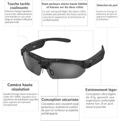 G6 Pro Lunettes AI, 8MP 1080P, Traduction, IP65, HiFi Sport Soleil (Noir)