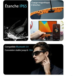 G6 Pro Lunettes AI, 8MP 1080P, Traduction, IP65, HiFi Sport Soleil (Noir)