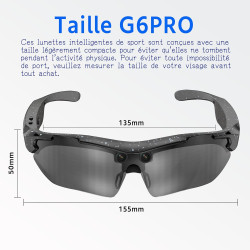 G6 Pro Lunettes AI, 8MP 1080P, Traduction, IP65, HiFi Sport Soleil (Noir)
