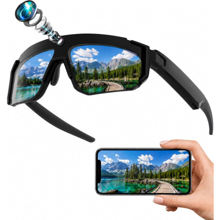 Lunettes connectées 4k ai avec caméra 8mp, lunettes intelligentes bleutooth avec caméra intégrée, commande vocale, stabilisation
