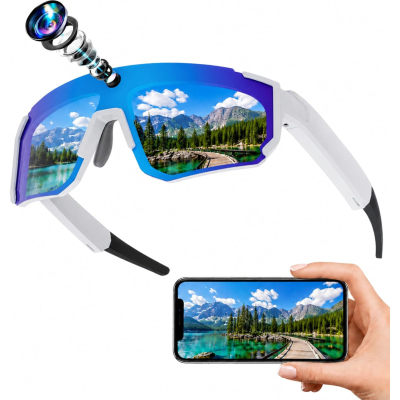 Lunettes connectées 4k ai avec caméra 8mp, lunettes intelligentes bleutooth avec caméra intégrée, commande vocale, stabilisation