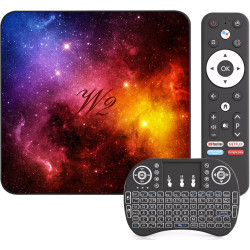 Boitier Android TV 14,4Go+128Go,8K,WiFi 6, BT 5.0, HDMI & USB 2.0/3.0 | Processeur Quad-Core,Mini Clavier Inclus,Idéal pour Ciné