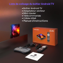 Boitier Android TV 14,4Go+128Go,8K,WiFi 6, BT 5.0, HDMI & USB 2.0/3.0 | Processeur Quad-Core,Mini Clavier Inclus,Idéal pour Ciné