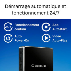 Orbsmart DS Player (S89L) - Android 14 Digital Signage Lecteur 4K Mini PC pour 24/7 Usage Continu (Fanless, Auto-on, Root, Mode 