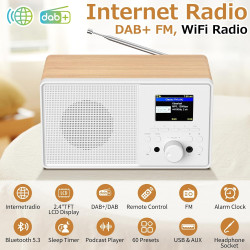 Radio internet wifi dab+ avec bleutooth 5.3 et écran couleur | 30 000 stations, podcasts, usb, aux, réveil et télécommande pour 