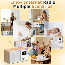 Radio internet wifi dab+ avec bleutooth 5.3 et écran couleur | 30 000 stations, podcasts, usb, aux, réveil et télécommande pour 