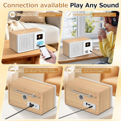 Radio internet wifi dab+ avec bleutooth 5.3 et écran couleur | 30 000 stations, podcasts, usb, aux, réveil et télécommande pour 