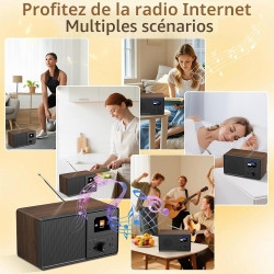 Radio internet wifi dab+ avec bleutooth 5.3 et écran couleur | 30 000 stations, podcasts, usb, aux, réveil et télécommande pour 