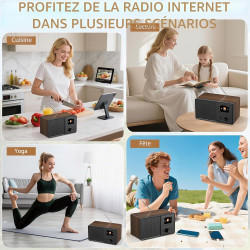Radio internet wifi dab+ avec bleutooth 5.3 et écran couleur | 30 000 stations, podcasts, usb, aux, réveil et télécommande pour 