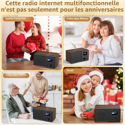 Radio internet wifi dab+ avec bleutooth 5.3 et écran couleur | 30 000 stations, podcasts, usb, aux, réveil et télécommande pour 