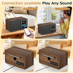 Radio internet wifi dab+ avec bleutooth 5.3 et écran couleur | 30 000 stations, podcasts, usb, aux, réveil et télécommande pour 