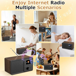 Radio internet wifi dab+ avec bleutooth 5.3 et écran couleur | 30 000 stations, podcasts, usb, aux, réveil et télécommande pour 