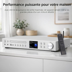 Vr-radio tuner radio internet : récepteur radio internet wi-fi, dab+/fm, cd, bleutooth, 200 w, argent (récepteur stéréo dab+, tu