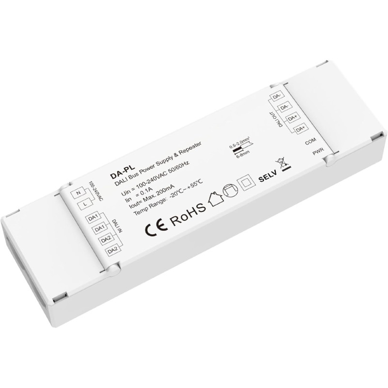 Alimentation de bus DALI avec répéteur intégré, entrée 220 V sortie max 200 mA, extension de ligne DALI jusqu'à 1200 m (4 alimen
