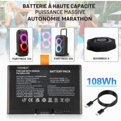 FG6CELL21700G Lot de 2 batteries de rechange pour JBL Boombox 4, PartyBox 520, PartyBox 720 Battery 600 21,6 V 108 Wh