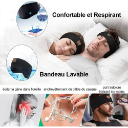 Bandeau ecouteurs pour dormir bleutooth, masque nuit sommeil casque anti bruit adulte, original bandeau ecouteur de musique spor