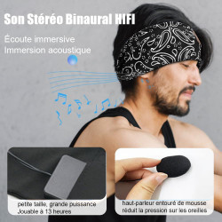Bandeau ecouteurs pour dormir bleutooth, masque nuit sommeil casque anti bruit adulte, original bandeau ecouteur de musique spor