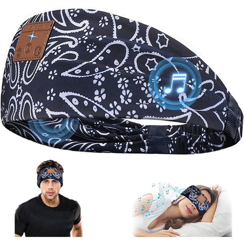 Bandeau ecouteurs pour dormir bleutooth, masque nuit sommeil casque anti bruit adulte, original bandeau ecouteur de musique spor